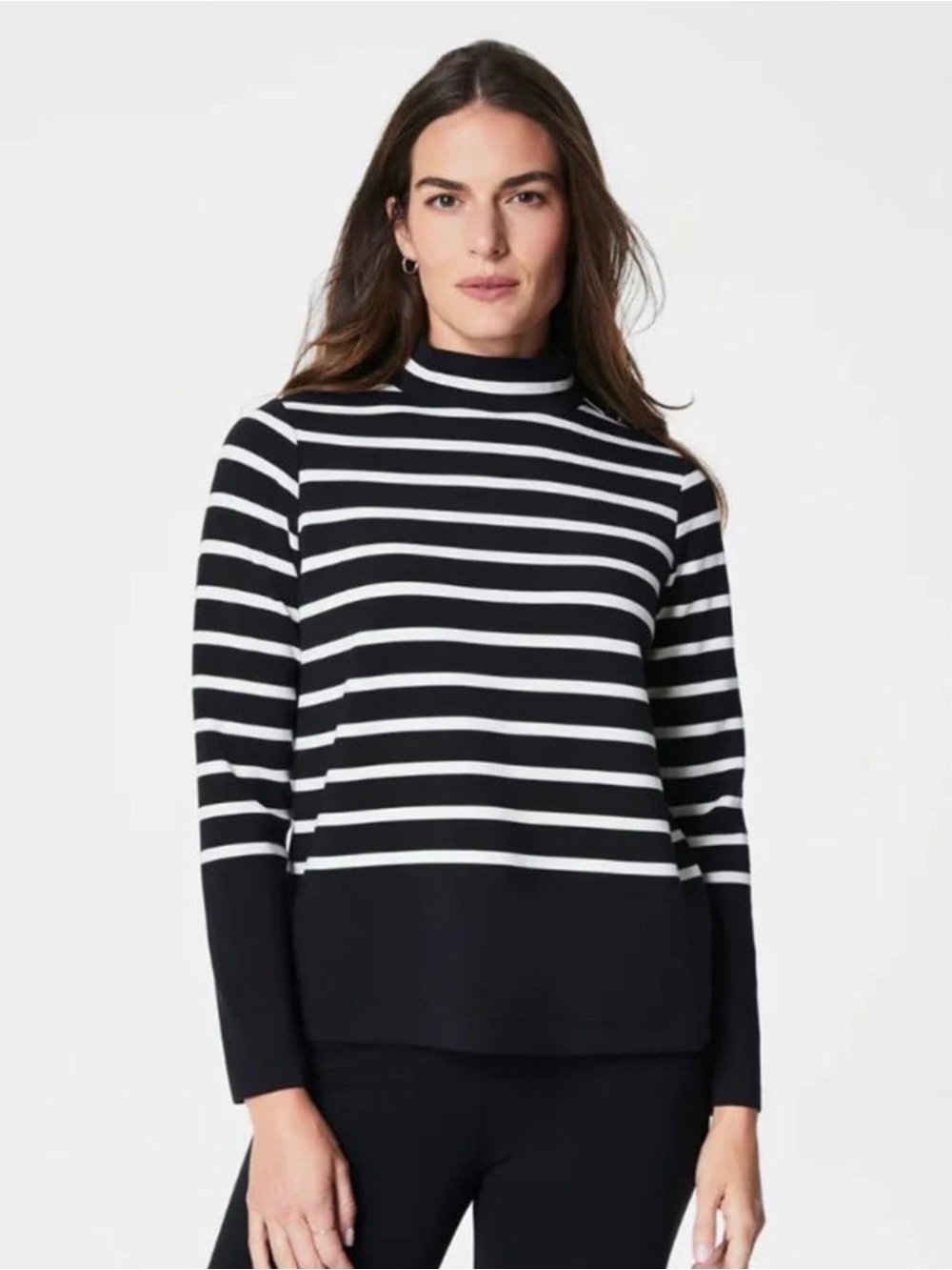 SPANX AirEssentials Striped Mock Neck Pullover Black White Size S